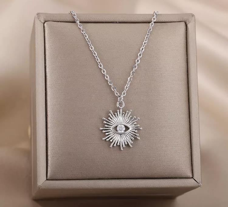 Evil Eye Stainless Steel Sun Pendant Necklace