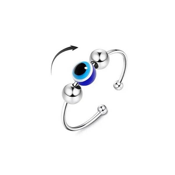 Evil Eye Greek Mati Adjustable Anti Stress Anxiety Relief Fidget Ring