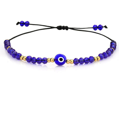 Evil Eye Greek Mati Handmade Adjustable Silk Cord Crystal Bead Bracelet