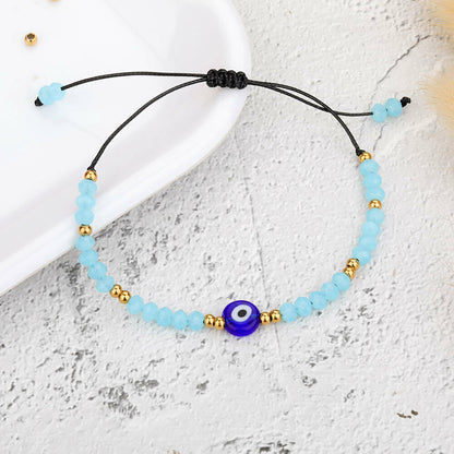 Evil Eye Greek Mati Handmade Adjustable Silk Cord Crystal Bead Bracelet