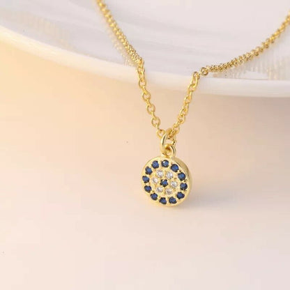 Evil Eye Mati 925 Sterling Silver 14K Gold Link Chain Pendant Necklace