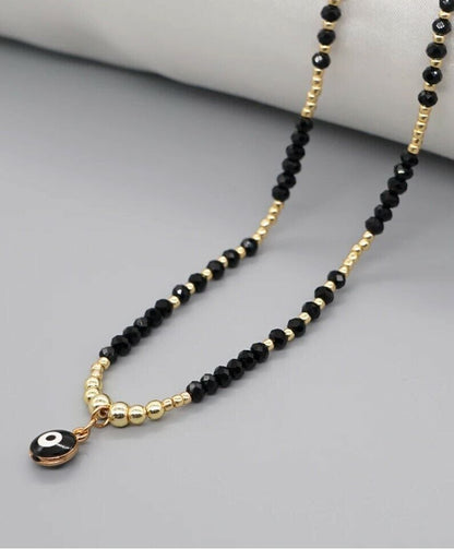 Evil Eye Greek Mati Gold Plated Beaded Crystal Necklace