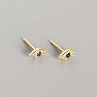 Evil Eye 925 Sterling Silver 18K Gold Plated Mini Earrings