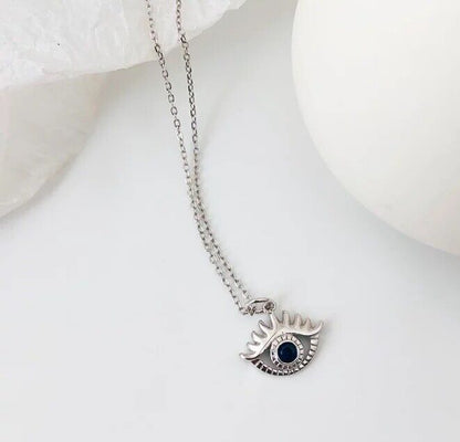 Evil Eye Greek Mati 925 Sterling Silver Pendant Necklace