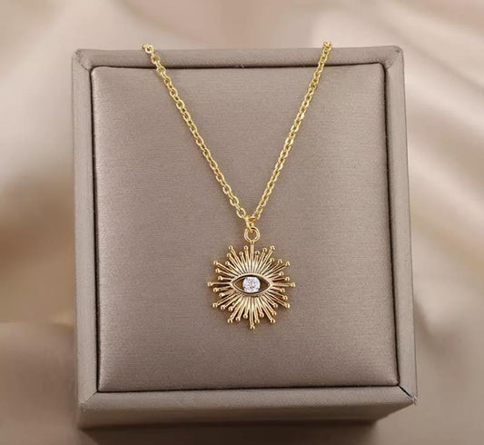 Evil Eye Stainless Steel Sun Pendant Necklace