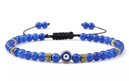 Evil Eye Greek Mati Natural Stone 4mm Beaded Adjustable Bracelet