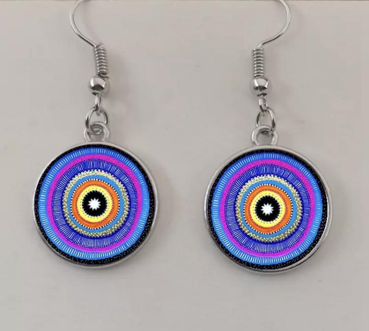 Evil Eye Greek Mati Handmade Round Glass Dangle Drop Hook Earrings