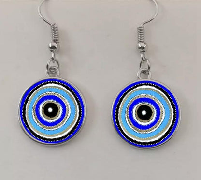 Evil Eye Greek Mati Handmade Round Glass Dangle Drop Hook Earrings