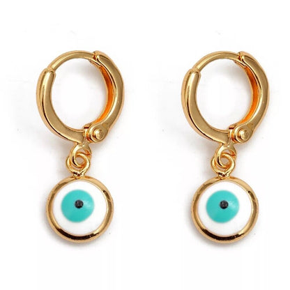 Evil Eye Greek Mati Handmade 18K Gold Plated Dangle Drop Charm Earrings