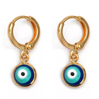 Evil Eye Greek Mati Handmade 18K Gold Plated Dangle Drop Charm Earrings