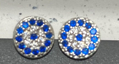 Evil Eye Greek Mati Gold Plated 925 Sterling Silver Cubic Zirconia Stud Earrings