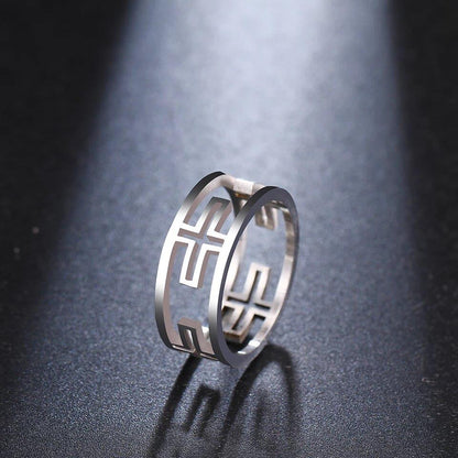 Stainless Steel Hollow Cross Band Ring