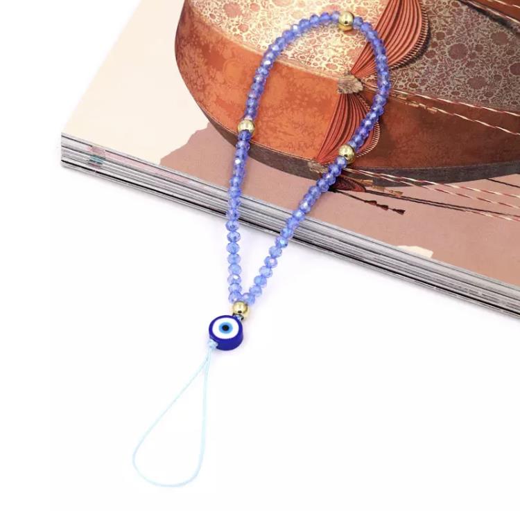 Evil Eye Greek Mati Crystal Beads Phone Charm Chain Lanyard