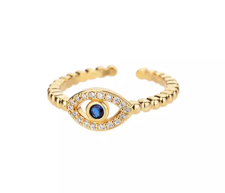 Evil Eye Stainless Steel Blue Zircon Adjustable Ring