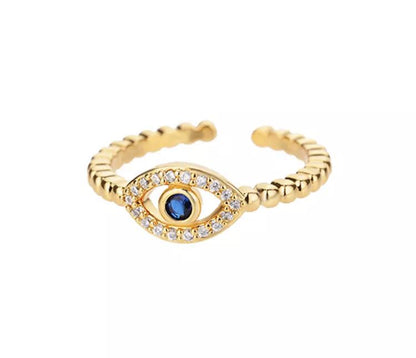 Evil Eye Stainless Steel Blue Zircon Adjustable Ring