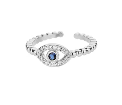 Evil Eye Stainless Steel Blue Zircon Adjustable Ring