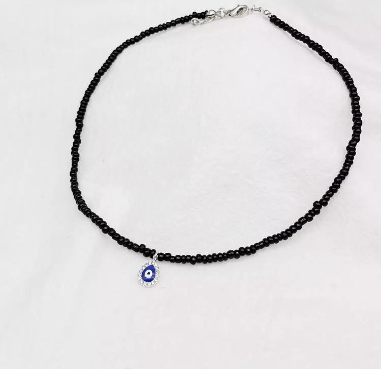 Evil Eye Tear Drop Mati Pendant Beaded Chocker Necklace