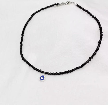 Evil Eye Tear Drop Mati Pendant Beaded Chocker Necklace