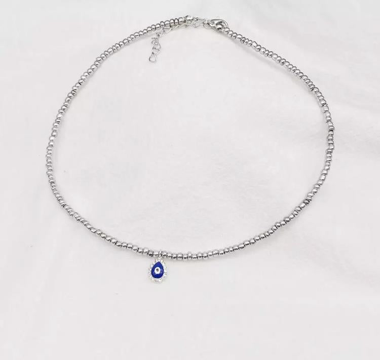 Evil Eye Tear Drop Mati Pendant Beaded Chocker Necklace