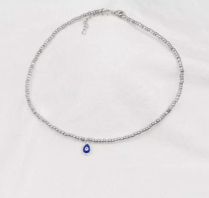 Evil Eye Tear Drop Mati Pendant Beaded Chocker Necklace