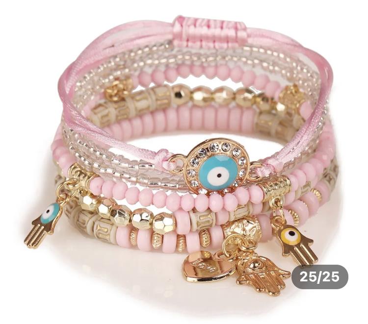 Evil Eye Greek Mati Multi-layer Beaded Stretch Bracelet Set