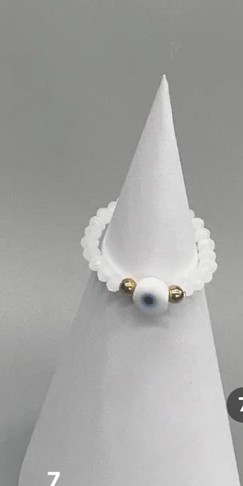 Evil Eye Greek Mati Handmade Natural Stone Beaded Stretch Rings