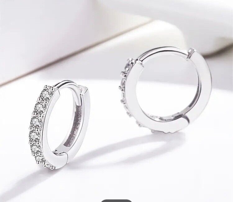 925 Sterling Silver Zircon 8mm Hoop Earrings