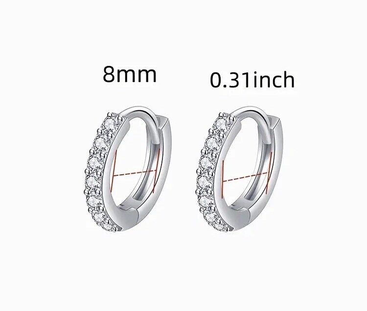 925 Sterling Silver Zircon 8mm Hoop Earrings