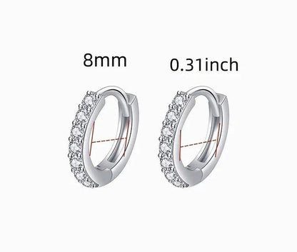 925 Sterling Silver Zircon 8mm Hoop Earrings