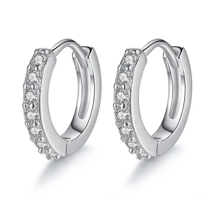 925 Sterling Silver Zircon 10mm Hoop Earrings