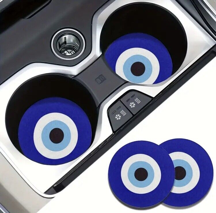 2pcs Evil Eye Water Absorbable Car Cup Holder Coaster Mats