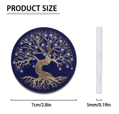 2pcs Tree Of Life Evil Eye Water Absorbable Car Cup Holder Coaster Mats