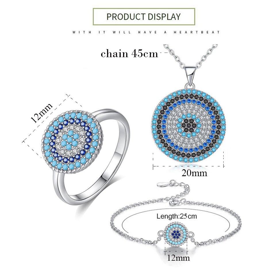 Evil Eye Greek Mati 925 Sterling Silver Blue CZ 3 Piece Jewellery Set