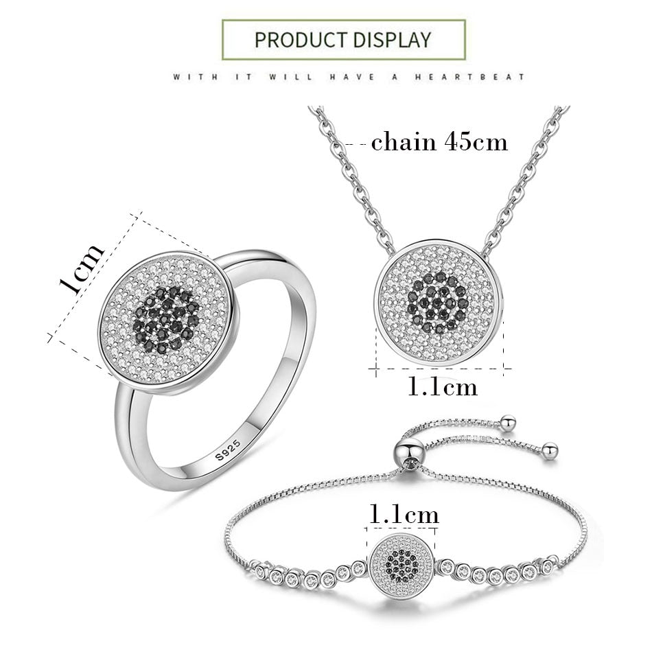 Evil Eye 925 Sterling Silver Black Beaded Jewelry Gift Set