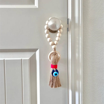 Wooden Guardian Amulet Tassel with Glass Evil Eye Bead | Door-Knob Handle Hanging | Modern Home Aesthetic Décor