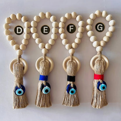 Wooden Guardian Amulet Tassel with Glass Evil Eye Bead | Door-Knob Handle Hanging | Modern Home Aesthetic Décor