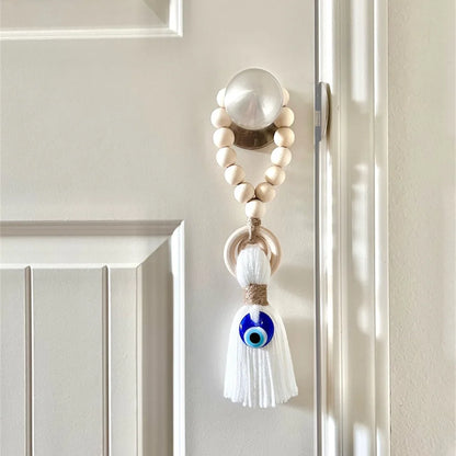 Wooden Guardian Amulet Tassel with Glass Evil Eye Bead | Door-Knob Handle Hanging | Modern Home Aesthetic Décor