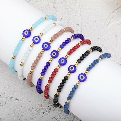 Evil Eye Greek Mati Handmade Adjustable Silk Cord Crystal Bead Bracelet