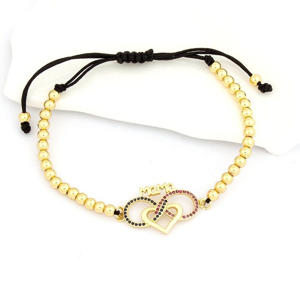 Mama Handmade Heart Shape Copper Cubic Zirconia Adjustable Mothers Day Bracelet