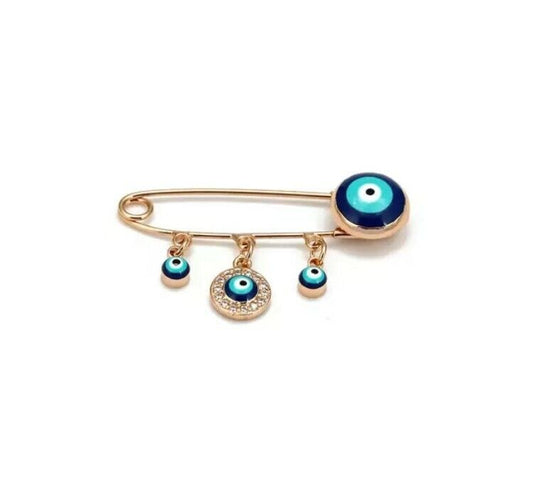 Evil Eye Greek Mati Gold Baby Protection Lucky Brooch Pin