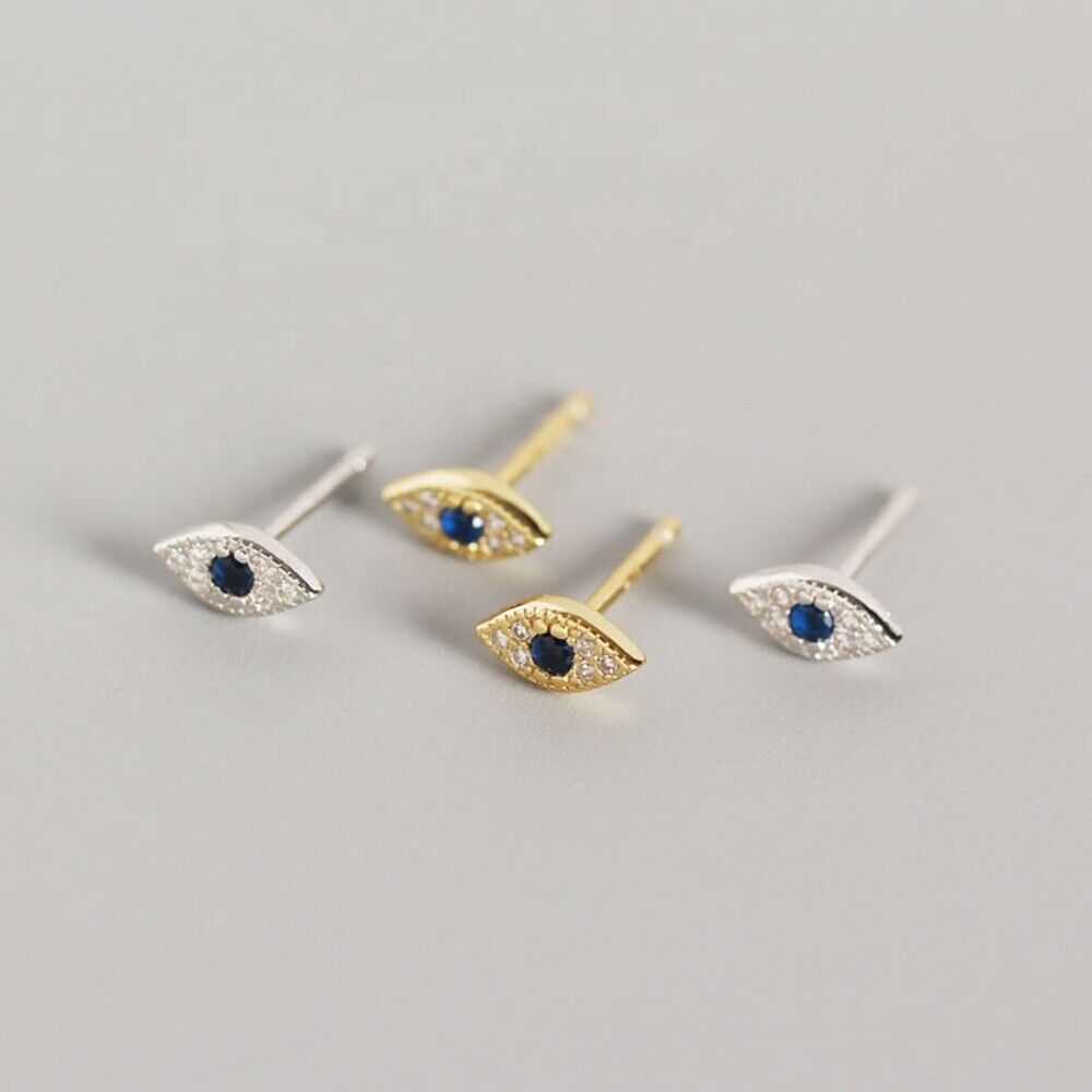 Evil Eye 925 Sterling Silver 18K Gold Plated Mini Earrings