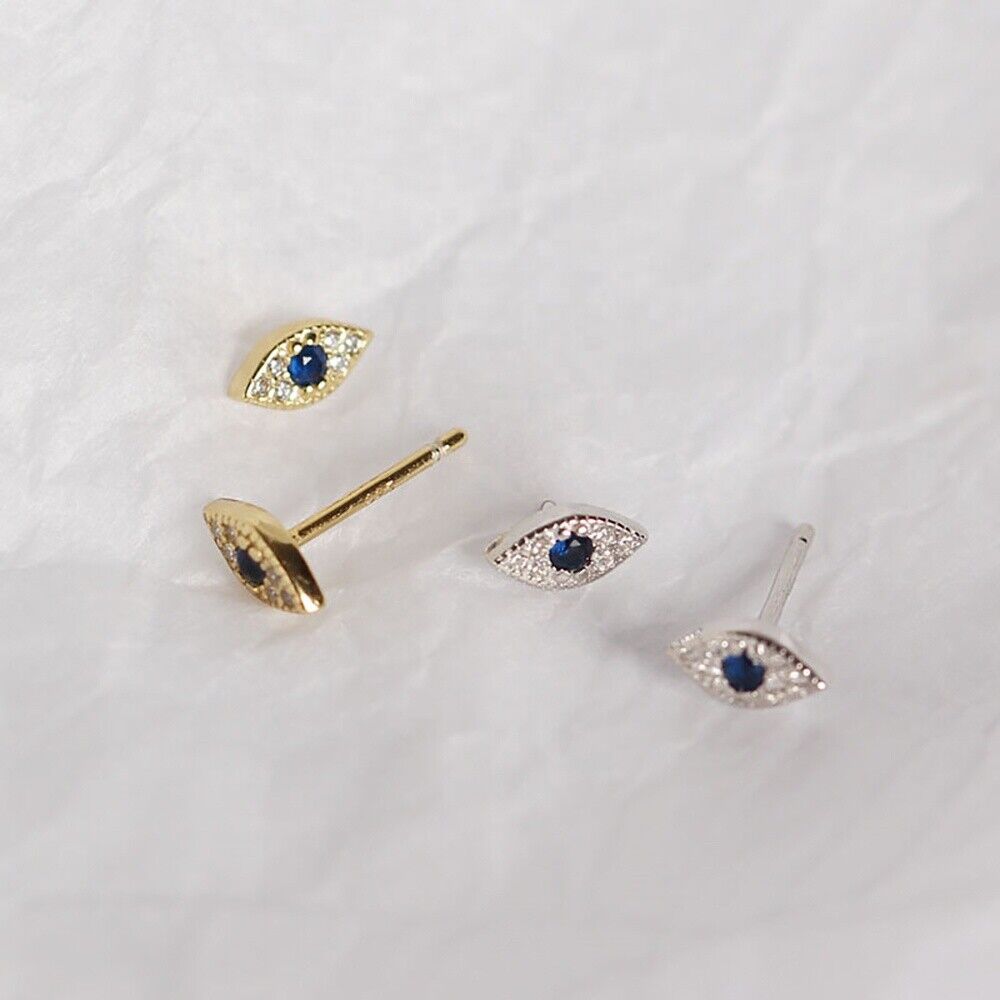 Evil Eye 925 Sterling Silver 18K Gold Plated Mini Earrings