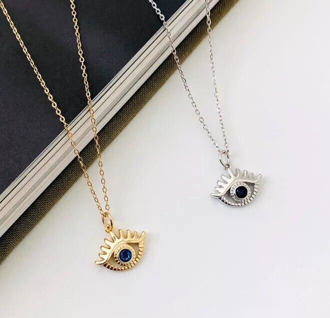 Evil Eye Greek Mati 925 Sterling Silver Pendant Necklace