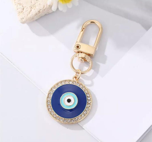 Evil Eye Greek Mati Round Charm Pendant Keyring