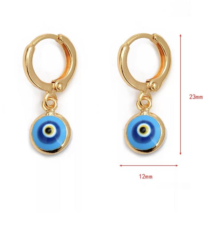 Evil Eye Greek Mati Handmade 18K Gold Plated Dangle Drop Charm Earrings