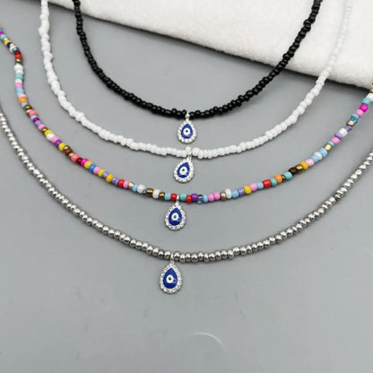 Evil Eye Tear Drop Mati Pendant Beaded Chocker Necklace