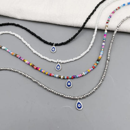 Evil Eye Tear Drop Mati Pendant Beaded Chocker Necklace