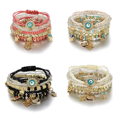 Evil Eye Greek Mati Multi-layer Beaded Stretch Bracelet Set