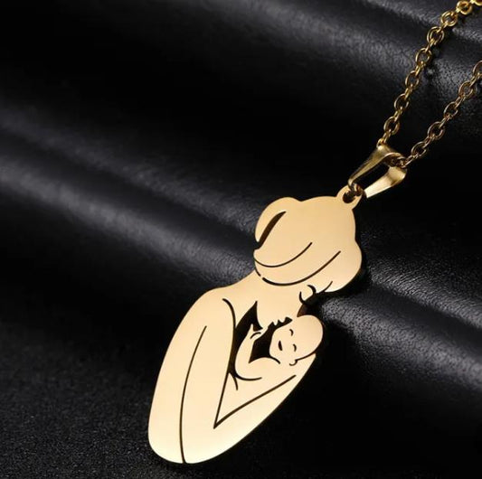 Mum and Baby 18K Gold Stainless Steel Mothers Day Pendant Necklace