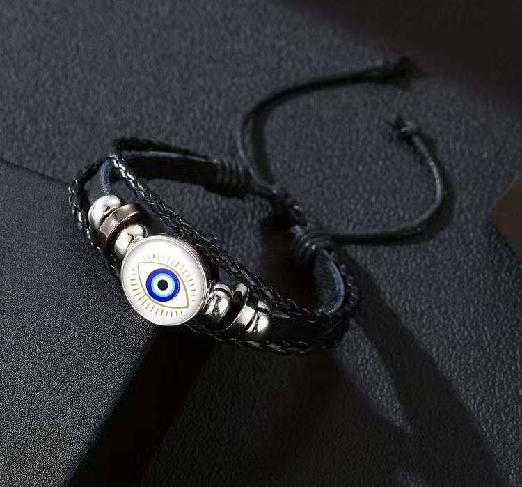 Evil Eye Greek Mati Mens Hand Braided Leather Multi Layer Bracelet